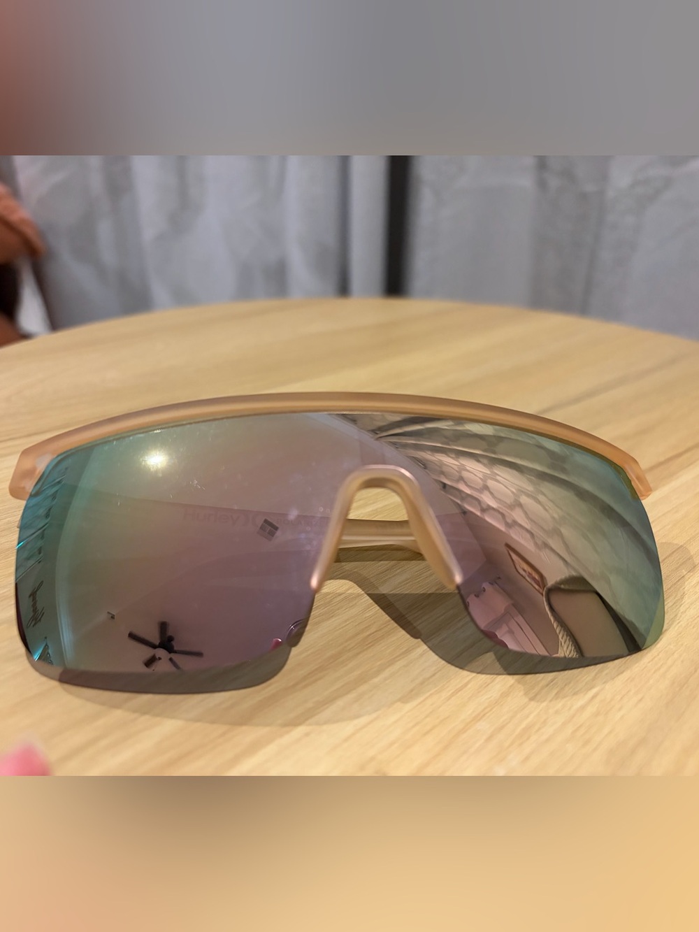 Hurley Peach Frame Sunglasses with Green-Pink Mirrored Lens